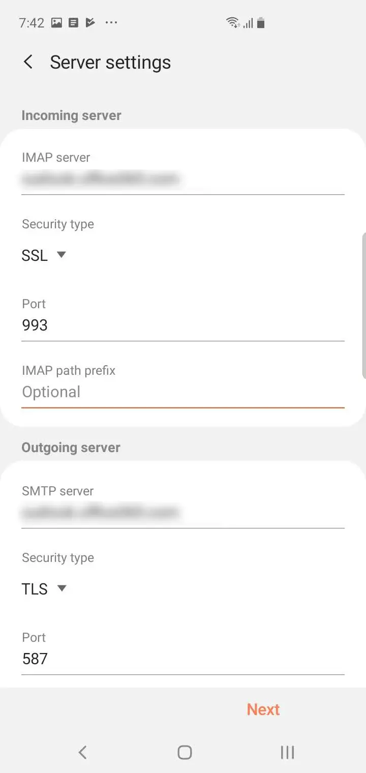 Email server settings